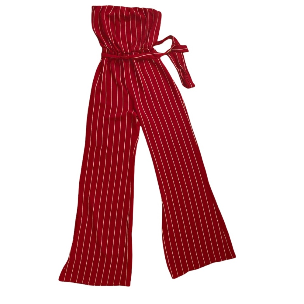 strapless jumosuit red white stripes